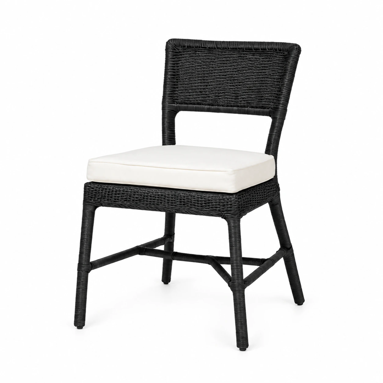 Woven-Back Dining Chair with Padded Seat — Black — product view