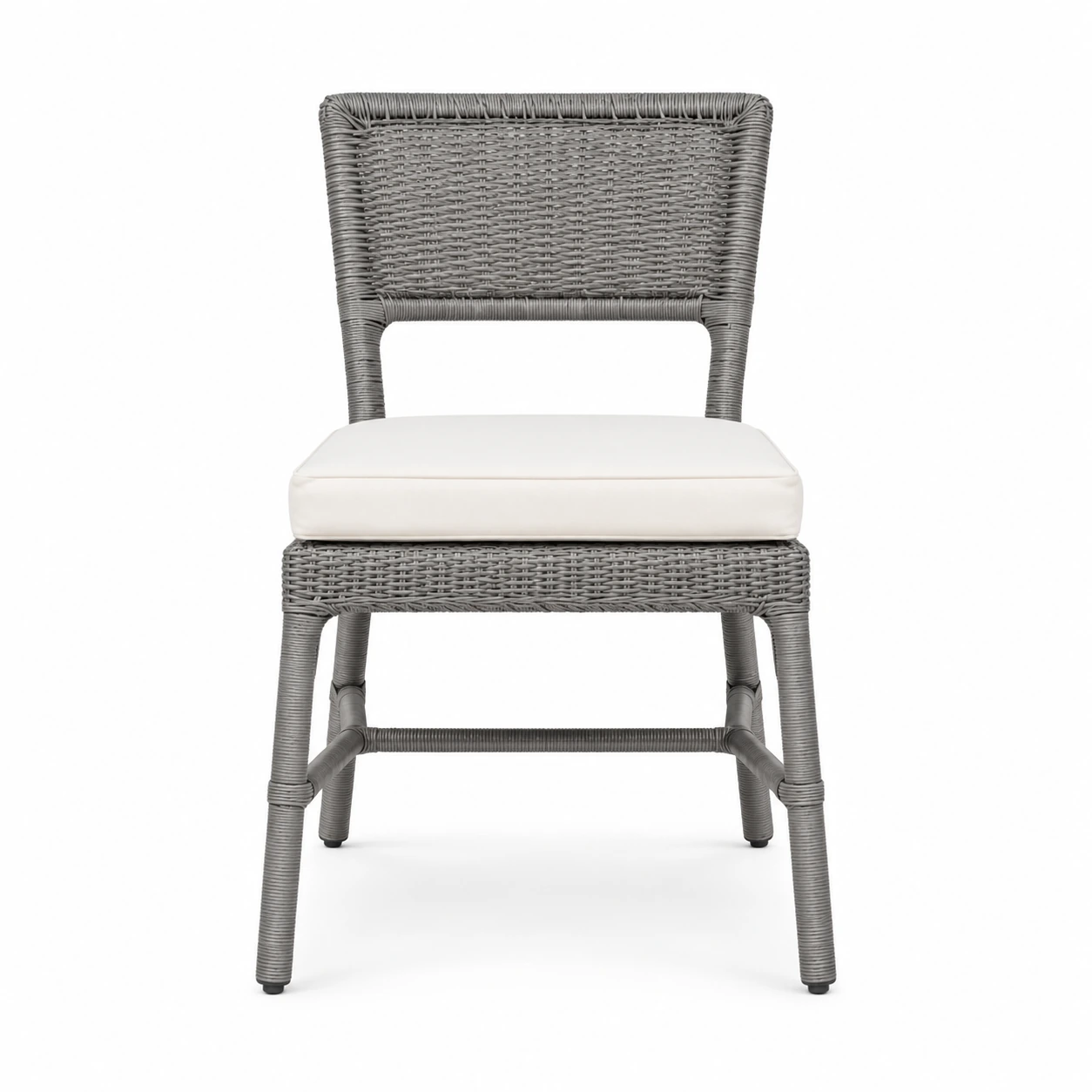 Woven-Back Dining Chair with Padded Seat — Grey — front