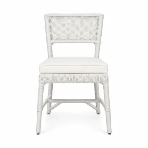 Woven-Back Dining Chair with Padded Seat — White — front