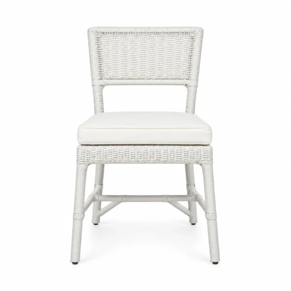 Woven-Back Dining Chair with Padded Seat — White — front