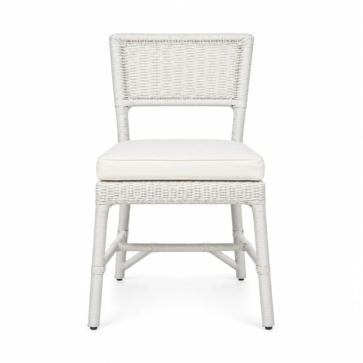 Woven-Back Dining Chair with Padded Seat — White — front