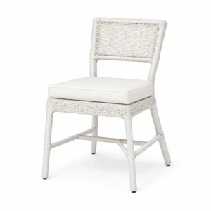Woven-Back Dining Chair with Padded Seat — White — opposite three quarter