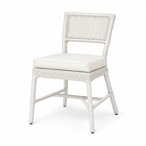 Woven-Back Dining Chair with Padded Seat — White — opposite three quarter