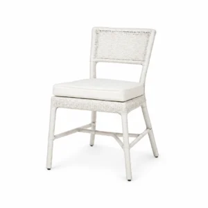 Woven-Back Dining Chair with Padded Seat — White