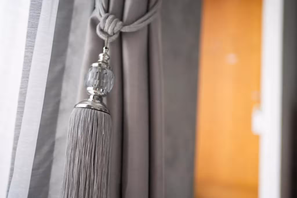 Curtain tieback and fabric detail